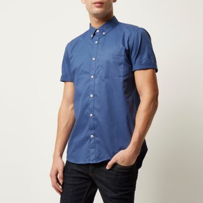 Blue twill short sleeve shirt